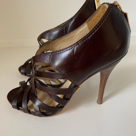 L.A.M.B Brown Leather Strappy Heels - 6.5 - Picture 5 of 7